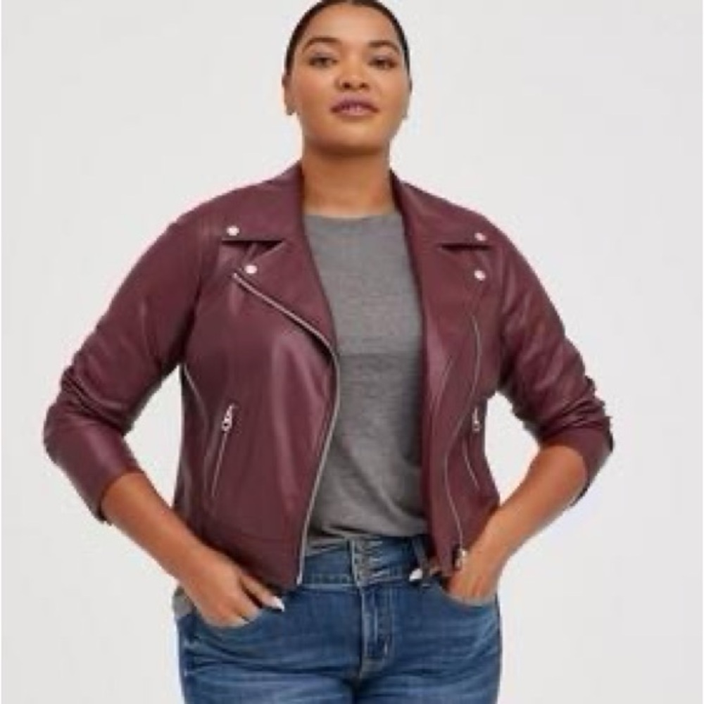 New Express Pebbled Faux Leather Wine Maroon Purple Red Moto Motorcycle Jacket
